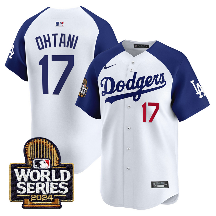 Men MLB Los Angeles Dodgers 17 Ohtani white 2024 World Series Champions Patch Limited Jersey20241105 style 2